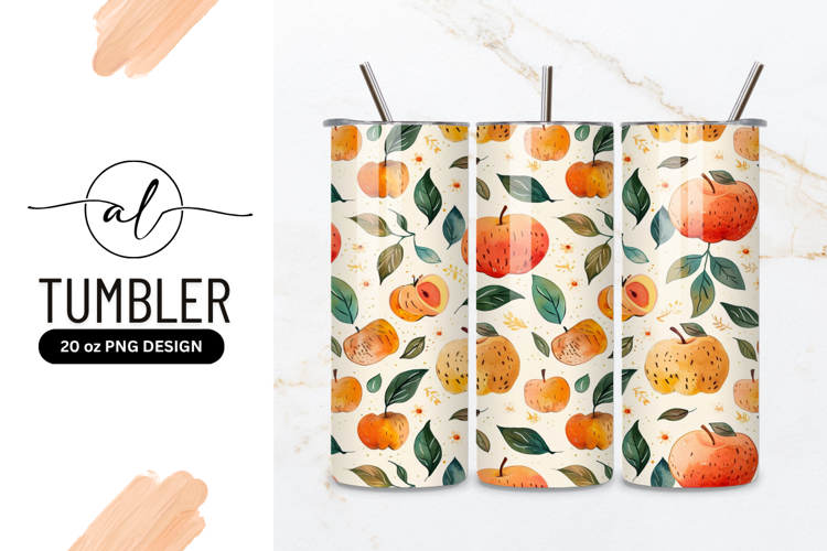 Watercolor Apple Pattern with Green Leaves and Floral