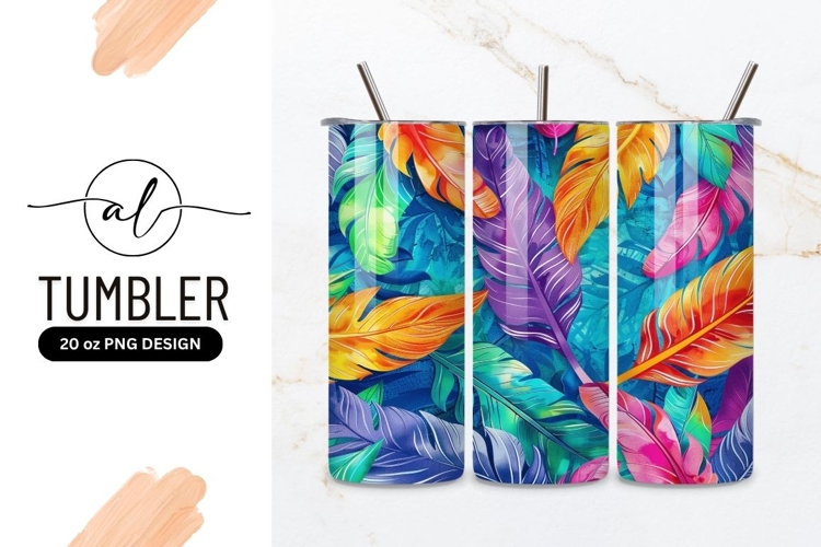 Colorful Feathers Pattern on Blue Background