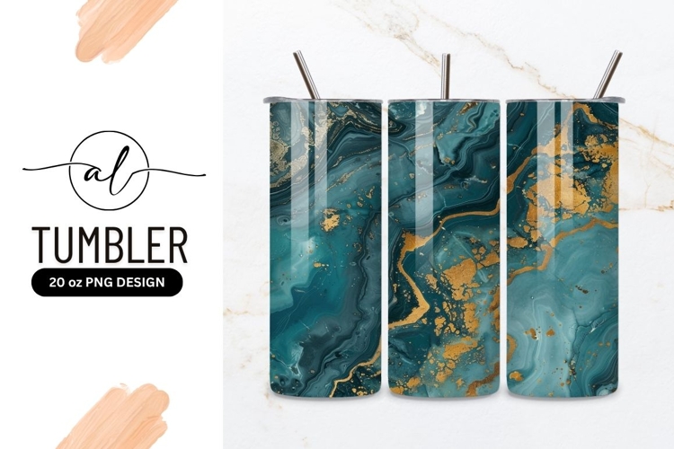 Teal and Gold Marble Texture with Swirls and Veins Abstract