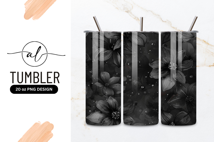 Black and White Floral Pattern with Detailed Flower Petals