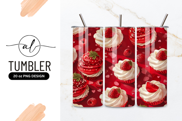 Red Cupcakes with Strawberries and Raspberries on Red