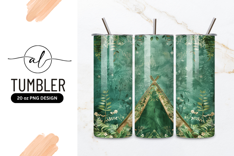 Green Teepee Illustration with Foliage and Floral Elements