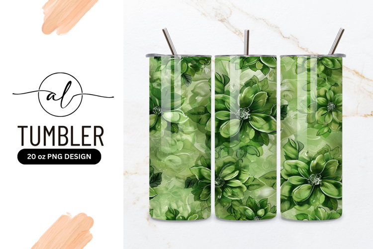 Green Floral Illustration Pattern Watercolor Style Flower