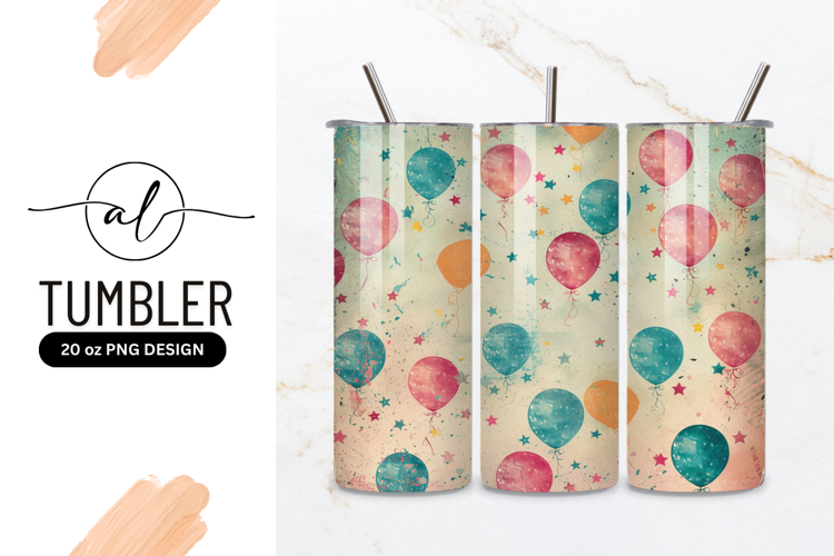 Watercolor Balloons and Stars Pattern on Textured Background