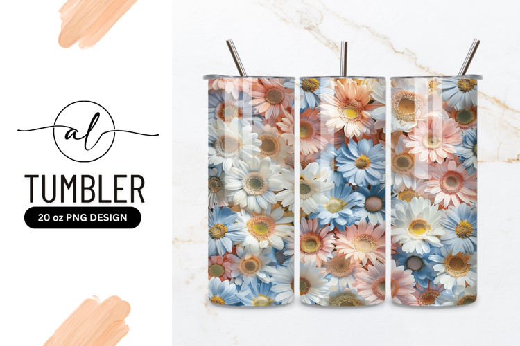 Pastel Gerbera Daisy Floral Pattern in White Pink and Blue