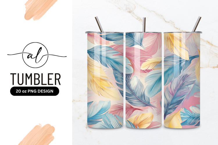 Pastel Feathers Pattern in Pink Blue and Yellow