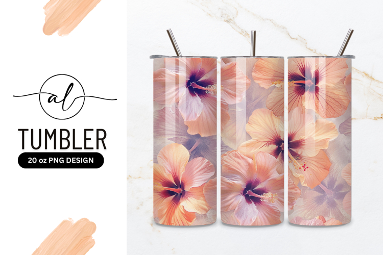 Peach Hibiscus Flowers Pattern on a Soft White Background