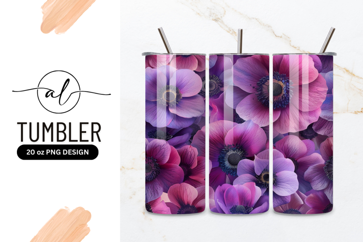 Purple and Pink Anemone Flowers Seamless Pattern Floral