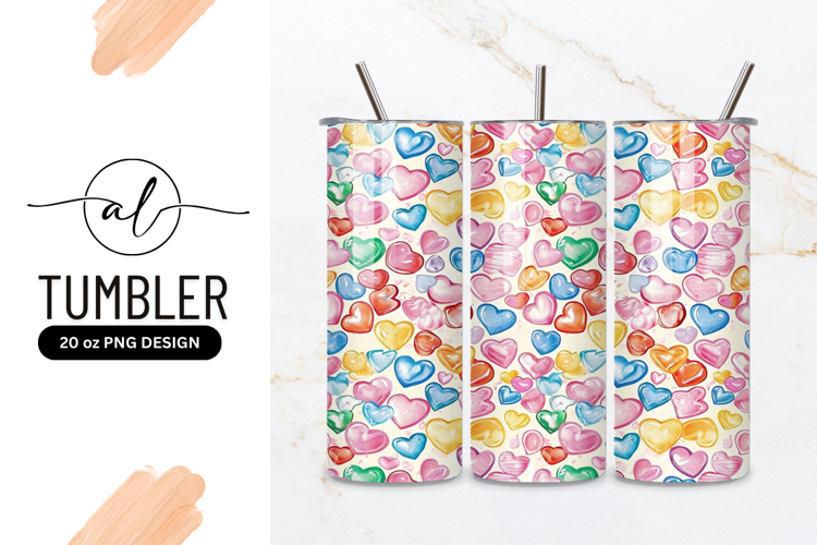 Colorful Watercolor Hearts Pattern on Cream Background