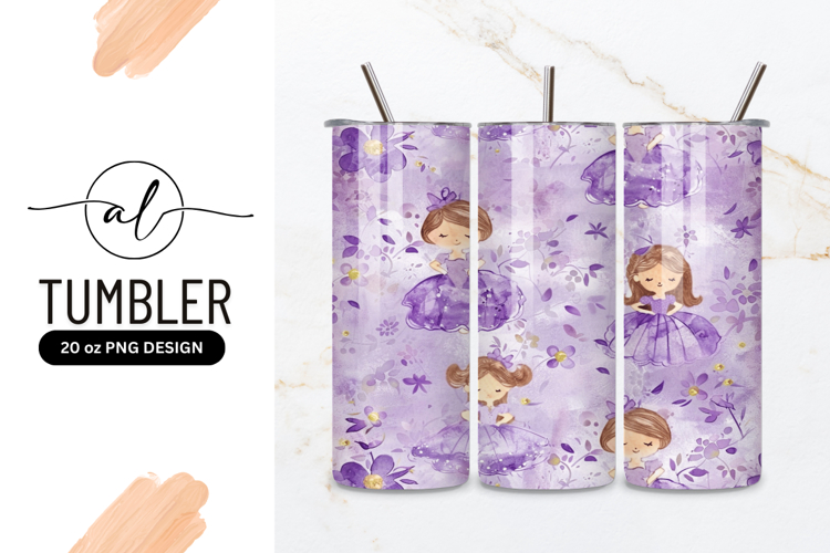 Watercolor Pattern of Ballerina Girls in Purple Dresses