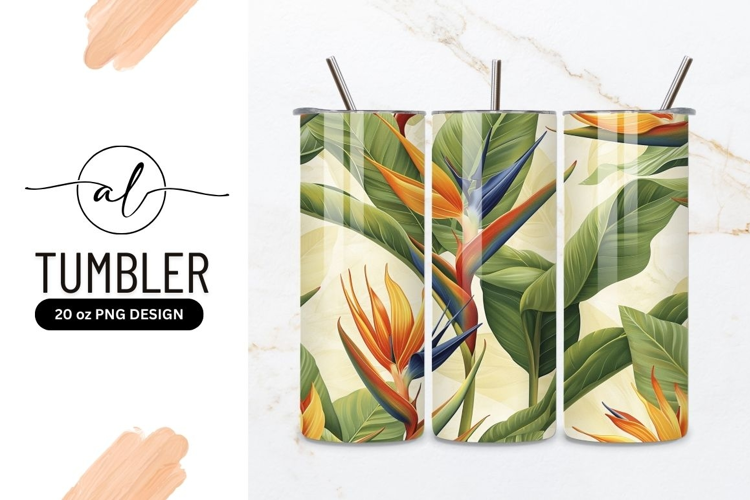 Tropical bird of paradise flower tumbler design