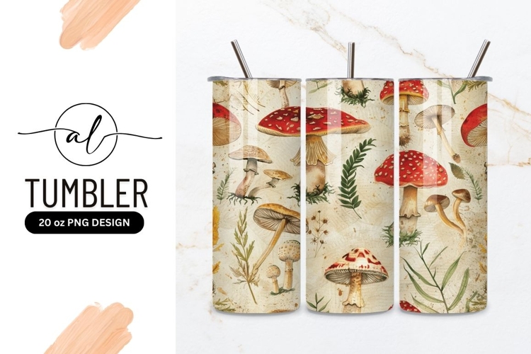 Whimsical mushroom pattern tumbler design