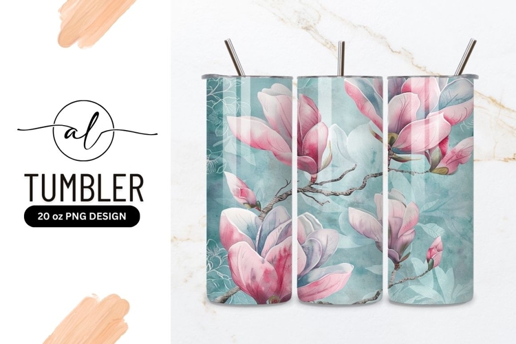 Elegant magnolia flower tumbler design