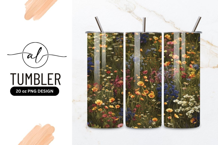 Vibrant wildflower field tumbler design