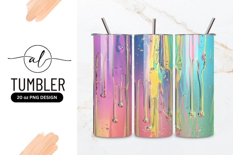 Vibrant dripping paint tumbler design
