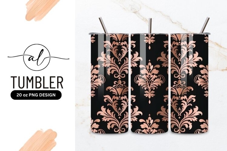 Elegant rose gold damask tumbler design example image 1