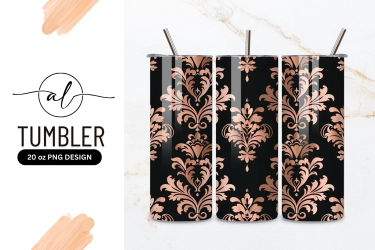 Elegant rose gold damask tumbler design