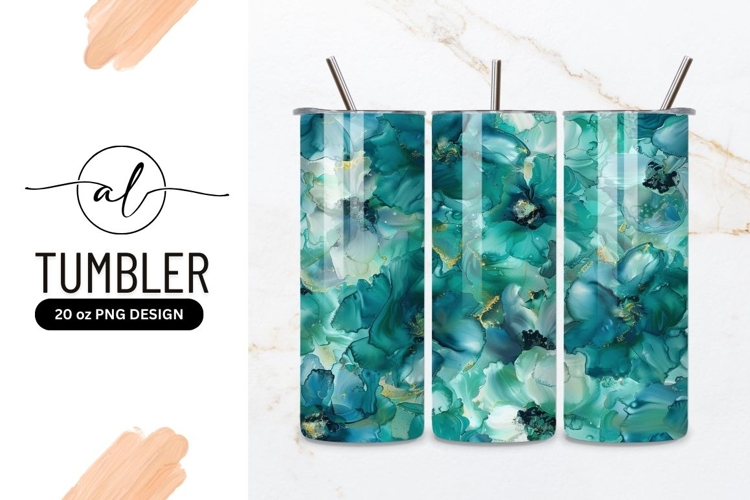Blue floral marble tumbler design