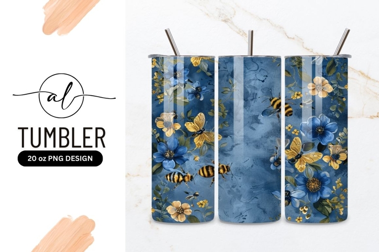 Blue floral bee tumbler design