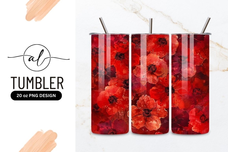 Vibrant red poppy flower tumbler design