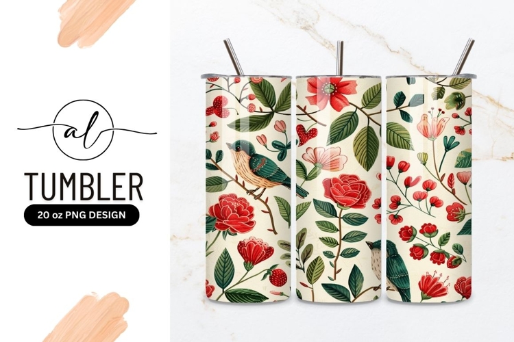 Vintage floral bird tumbler png design