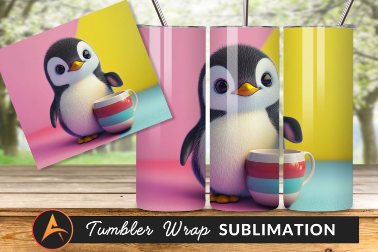 Cute Penguin With Tumbler Png Design