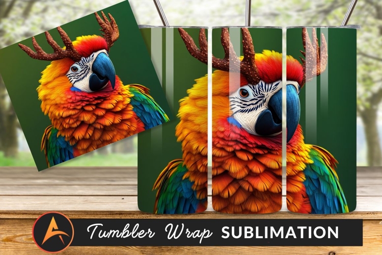Antlered Macaw Bird Portrait Tumbler Png