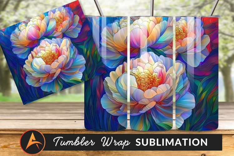 Abstract Colorful Peonies Tumbler Png Graphic Design