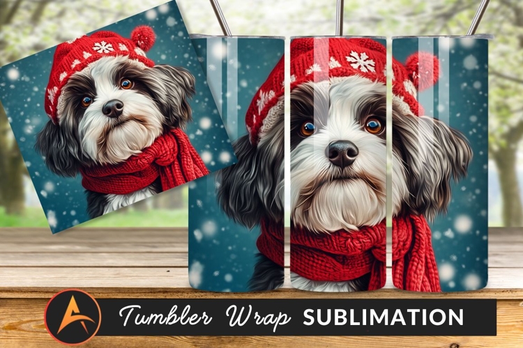 Adorable Dog Portrait Wearing Knitted Hat And Scarf Tumbler