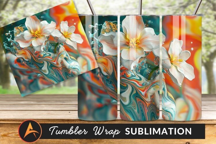 Floral Harmony White Petals Bloom In Abstract Marbleized example image 1