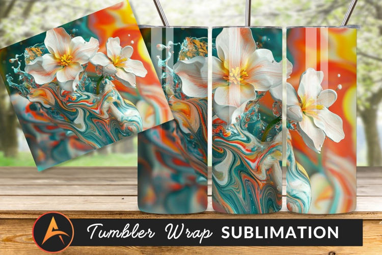 Floral Harmony White Petals Bloom In Abstract Marbleized