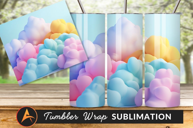 Pastel Colored Fluffy Cloudscape 3D Render With Soft Tumbler