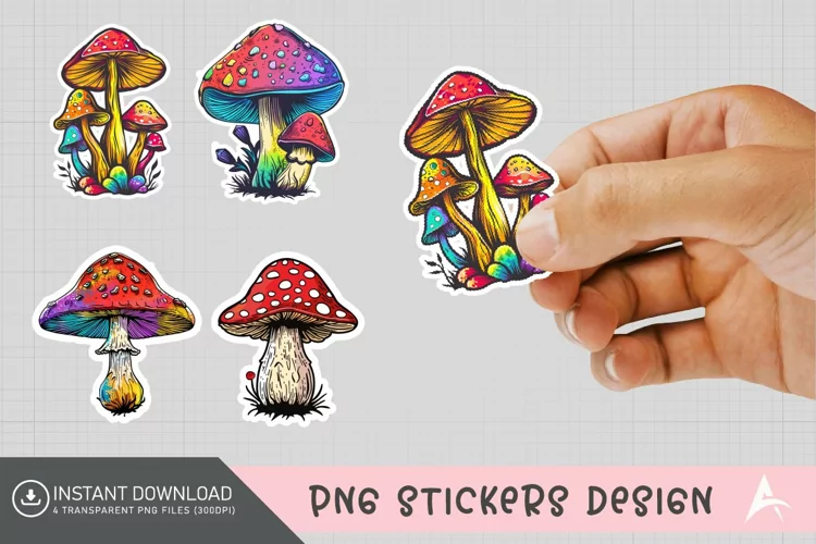 Mushroom Sticker Clipart,Boho Mushroom Sticker Clipart
