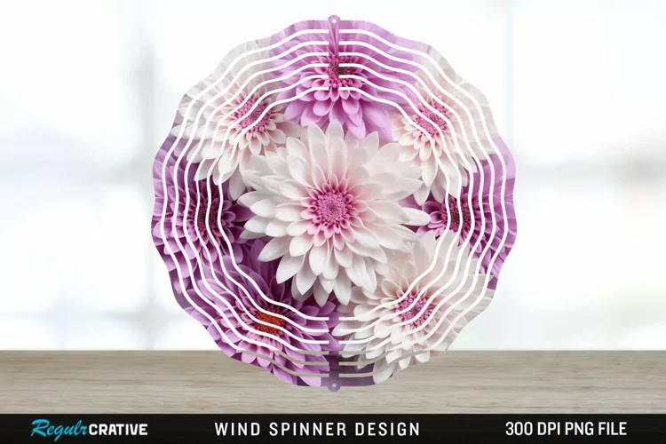3D Aster Flowers Wind Spinner Sublimation Design PNG
