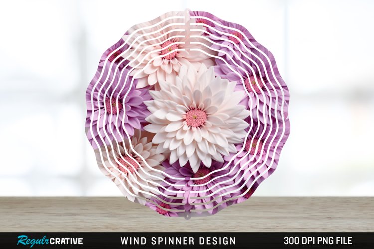 3D Aster Flowers Wind Spinner Sublimation Design PNG example image 1