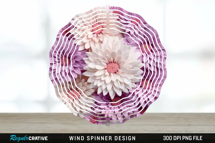 3D Aster Flowers Wind Spinner Sublimation Design PNG