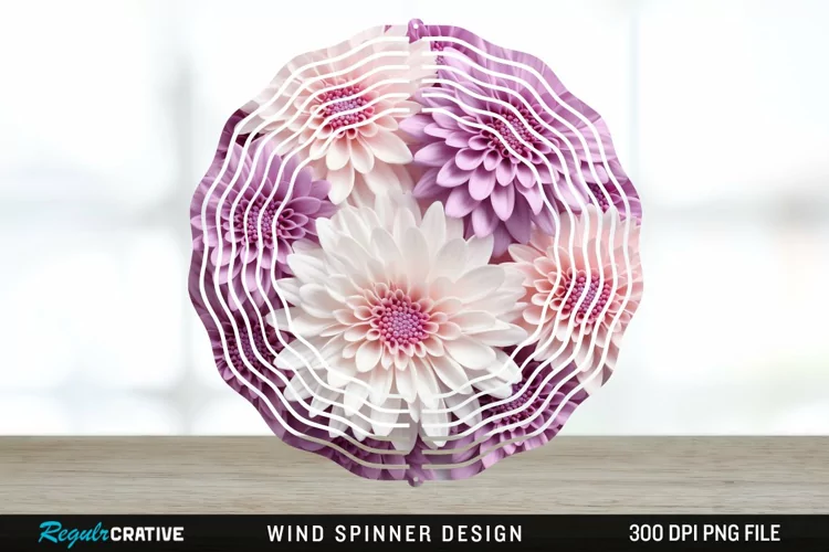 3D Aster Flowers Wind Spinner Sublimation Design PNG