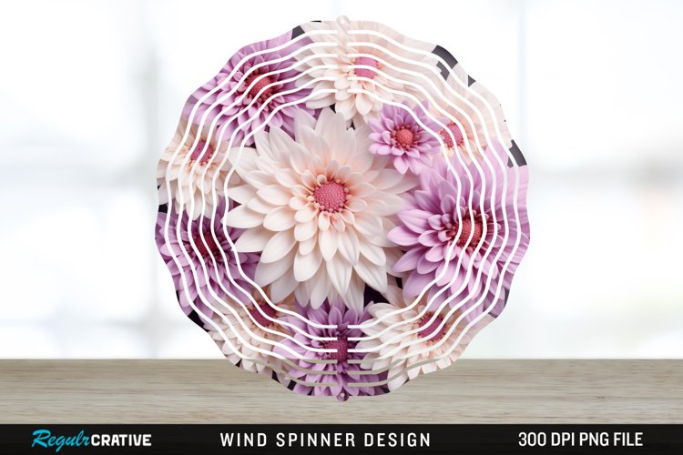 3D Aster Flowers Wind Spinner Sublimation Design PNG example image 1