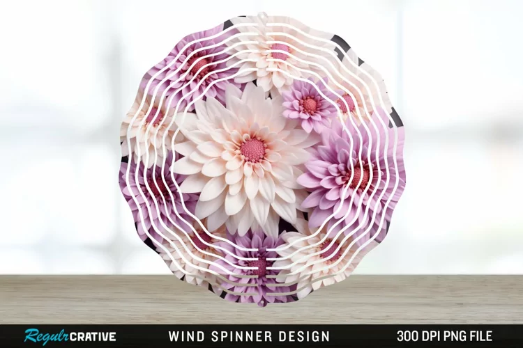 3D Aster Flowers Wind Spinner Sublimation Design PNG
