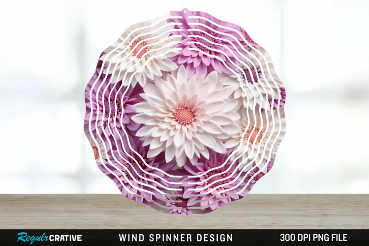 3D Aster Flowers Wind Spinner Sublimation Design PNG