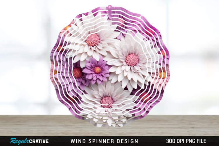 3D Aster Flowers Wind Spinner Sublimation Design PNG example image 1