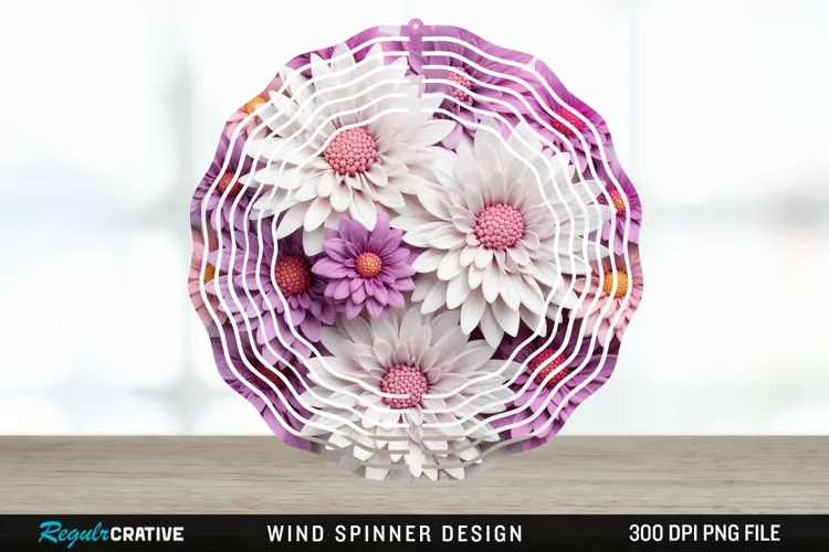 3D Aster Flowers Wind Spinner Sublimation Design PNG