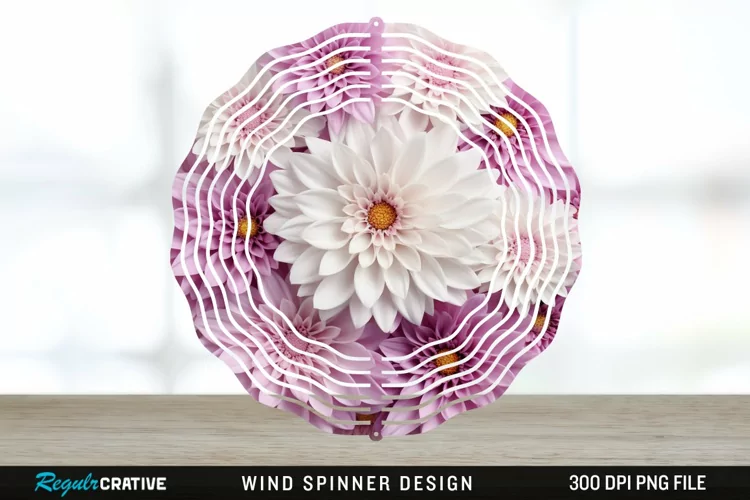 3D Aster Flowers Wind Spinner Sublimation Design PNG
