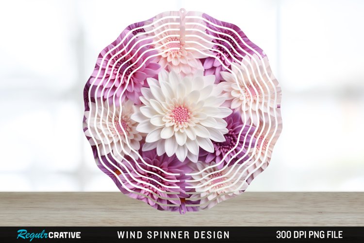 3D Aster Flowers Wind Spinner Sublimation Design PNG example image 1