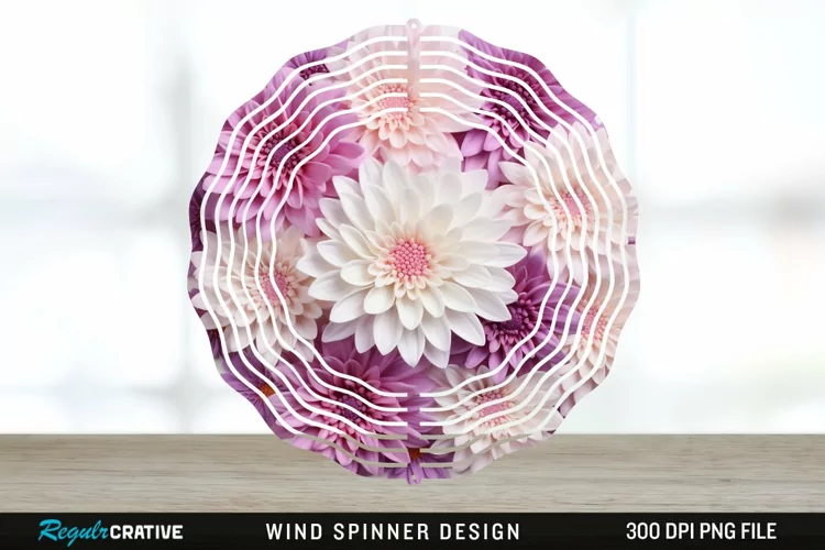 3D Aster Flowers Wind Spinner Sublimation Design PNG