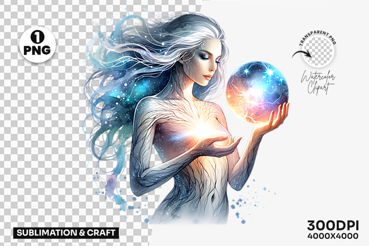 Astrology Girl with Orb Zodiac Horoscope PNG Sublimation
