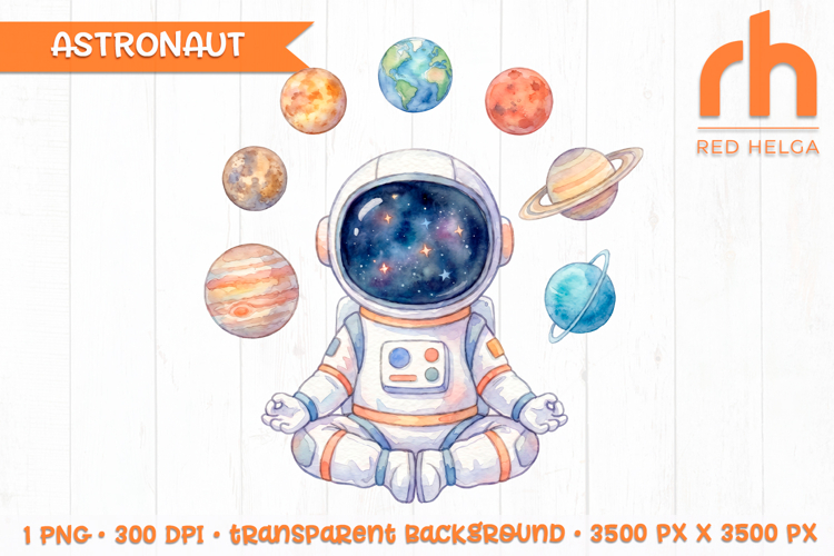 Watercolor Meditating Astronaut PNG, Space Nursery Clipart