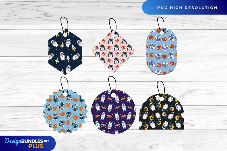 Astronaut Patterned Shaped Tags