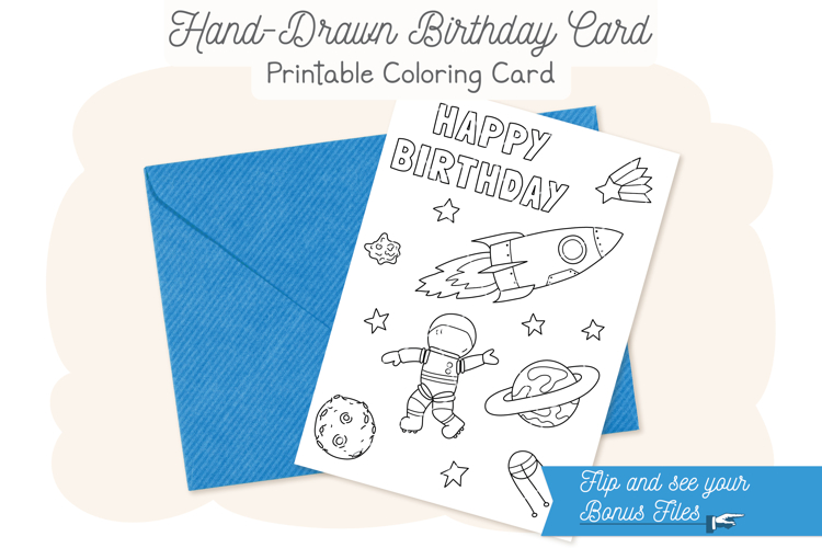 Astronaut Happy Birthday Card, Kids Coloring Card & Placemat