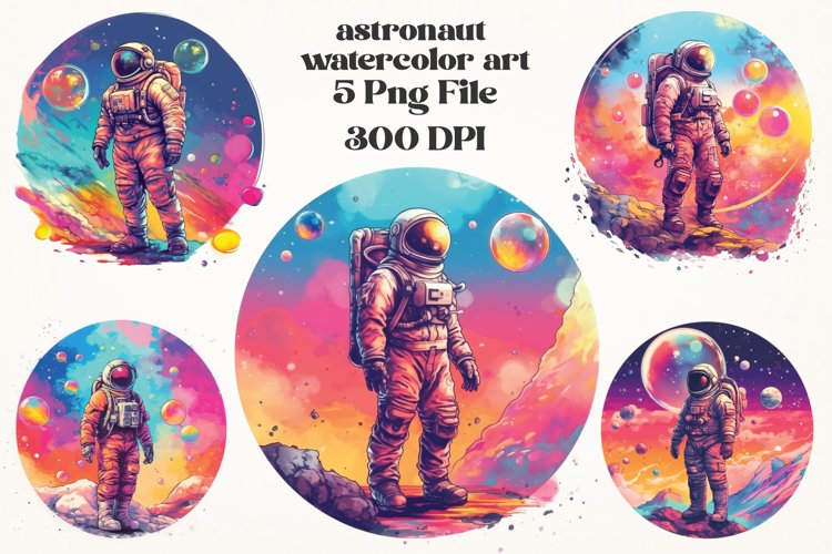 Astronaut watercolor sublimation png bundle example image 1